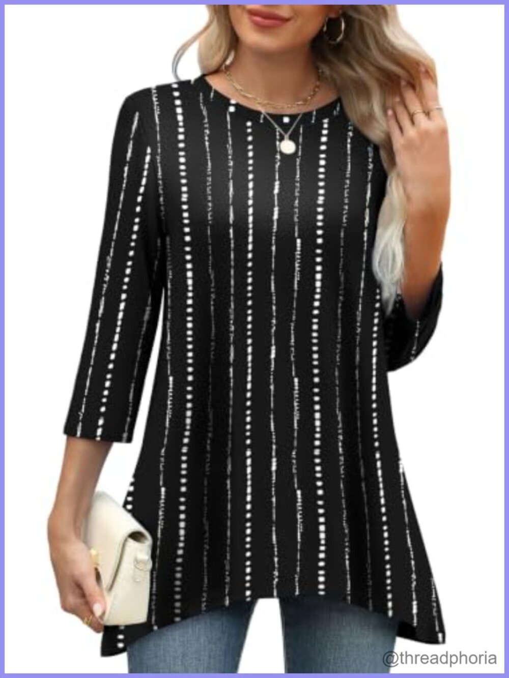 Women's Tunic Top 3/4 Sleeve Asymmetrical Hem Loose Fit Blouse